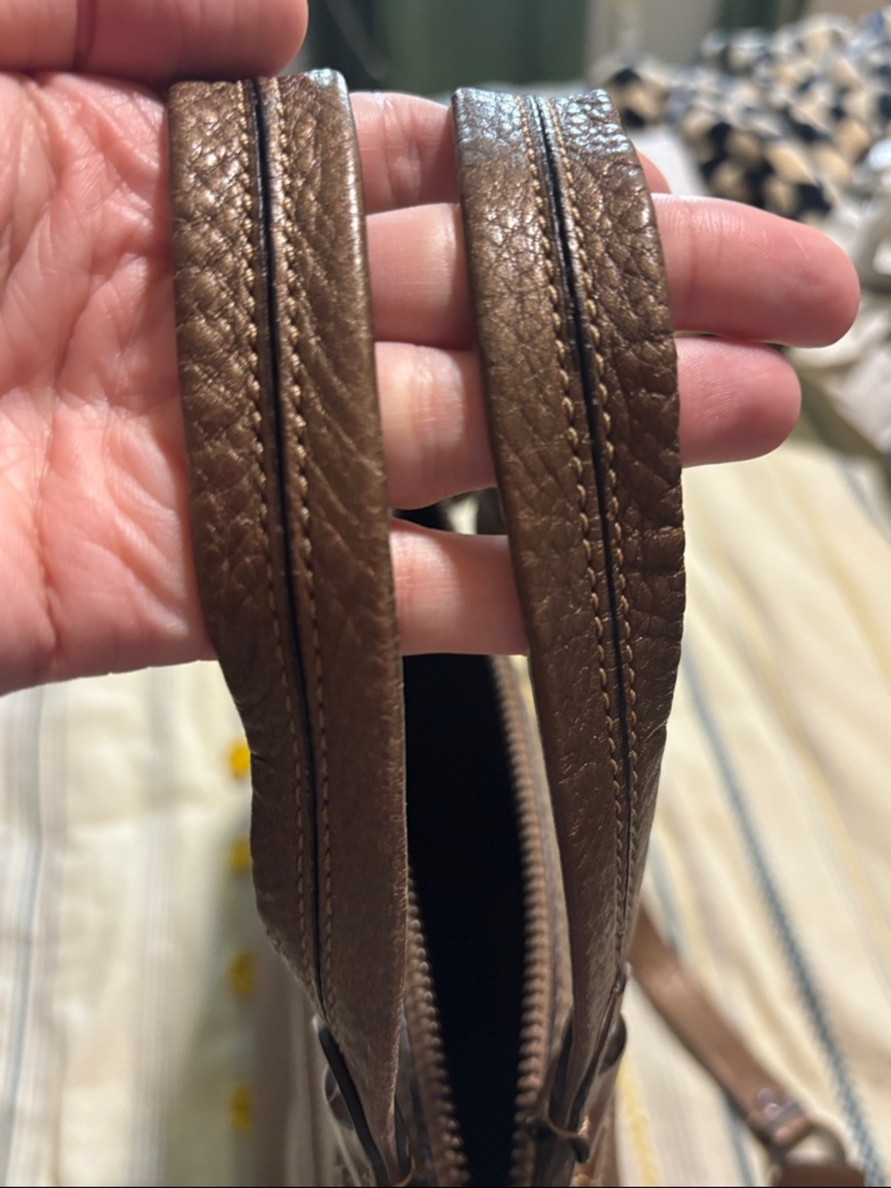 COACH Metallic Bronze Pebbled Leather Tote with Top Handles and shoulder strap - Picture 9 of 12